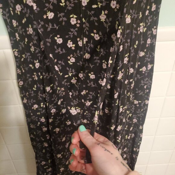 Vintage 90s Indie Grunge Whimsigoth Micro Floral Black Purple Maxi Dress - Picture 6 of 11